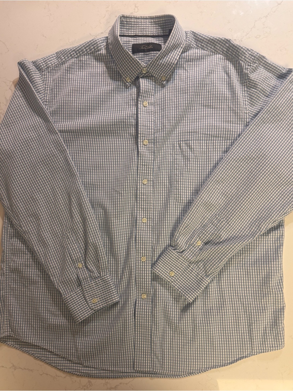 Tasso Elba Men’s XL Blue Check Button Down Shirt 100% Cotton Long Sleeve